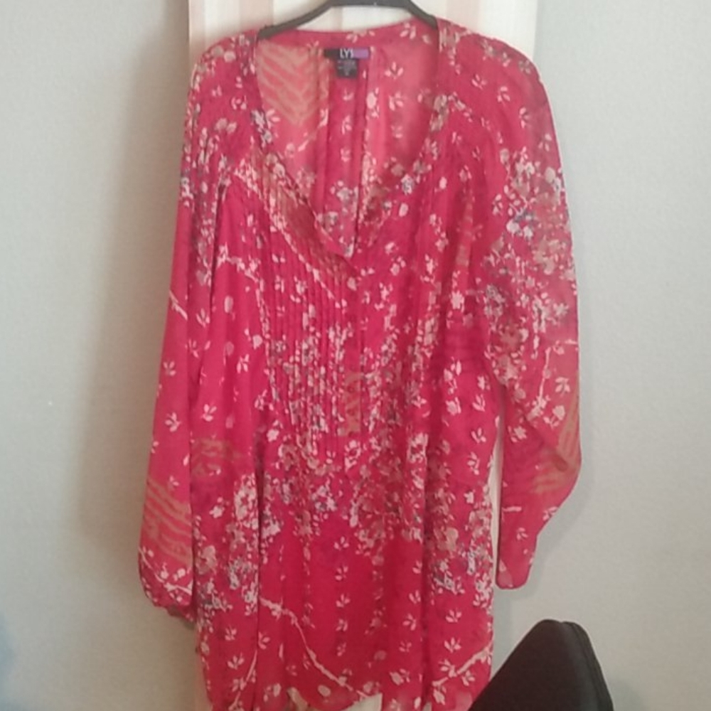 Red sheer tunic style blouse